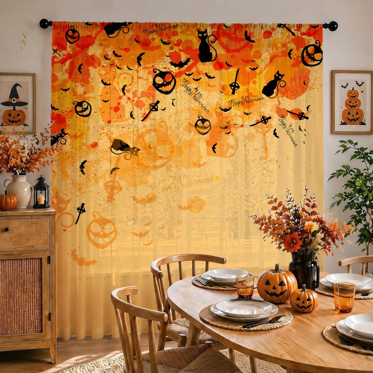 1Pc Spooky Halloween Sheer Cur - Curtain Rods recension och pris
