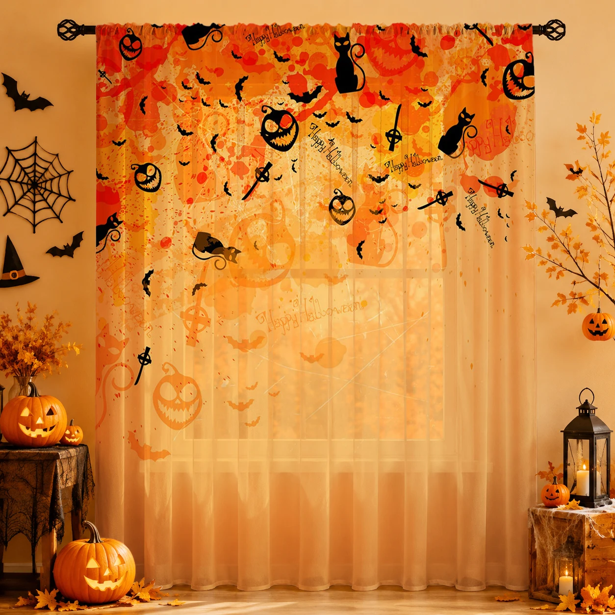 1Pc Spooky Halloween Sheer Cur - Curtain Rods recension och pris