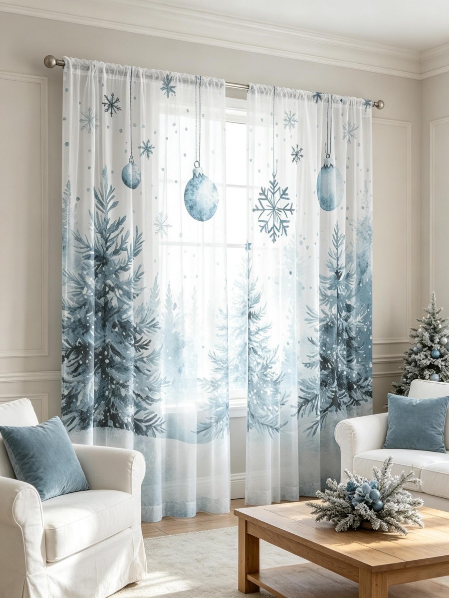 2PCS Christmas Sheer Curtains, - Curtain Rods recension och pris